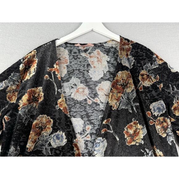 SJS Kimono Womens Sz 1X Black Burnout Velvet Fringe Boho Fairygrunge Whimsigoth - Picture 2 of 8